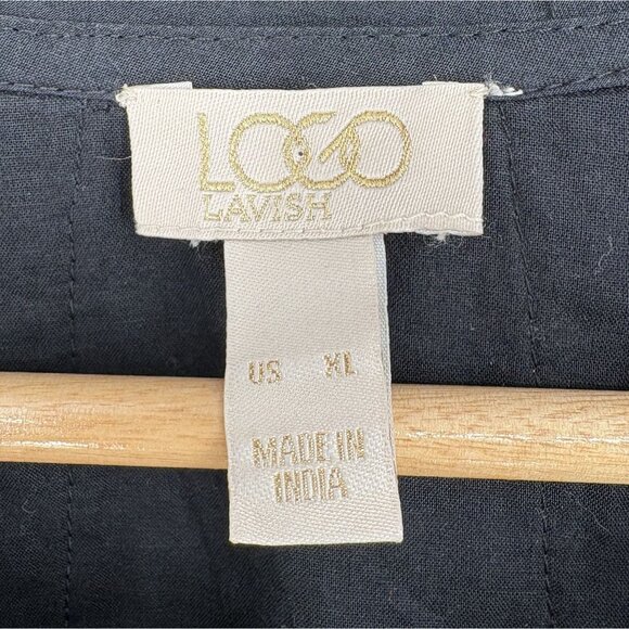 LOGO Lavish Women's Bohemian Peasant Lace Trim Blouse XL Button Front Boho - Picture 4 of 11